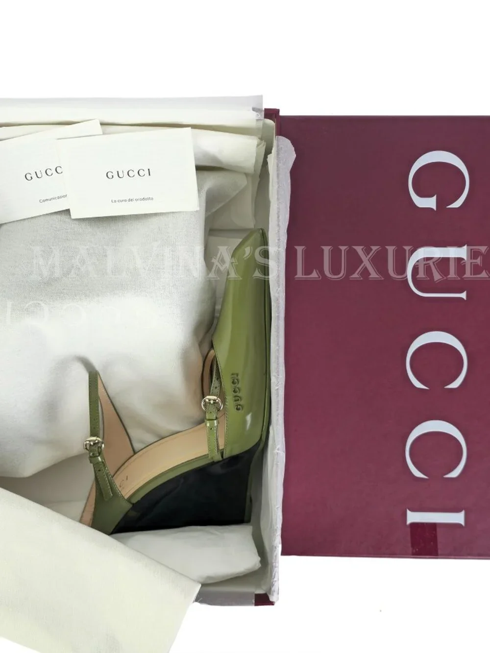 GUCCI SHOES LEATHER w LUCITE WEDGE MULES LOGO EMBOSSED  sz 39 9